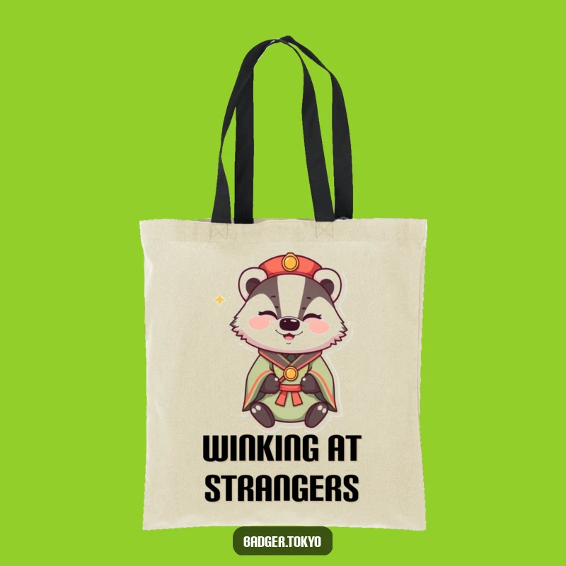 Funny Winking Badger Kimono Tote Bag: Mischievous Style, Happy Sparkle, Handy Funny Gift